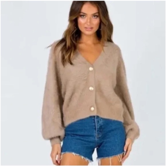 Princess Polly Cozy Brown Tan Cardigan Sweater, XS/S Like new - Picture 3 of 7